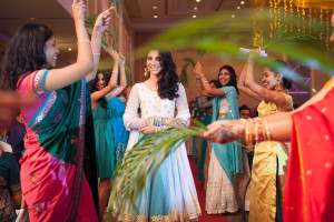 Royal entrance with a palm leaf wave.